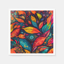 Serviettes à motif de feuilles coloré