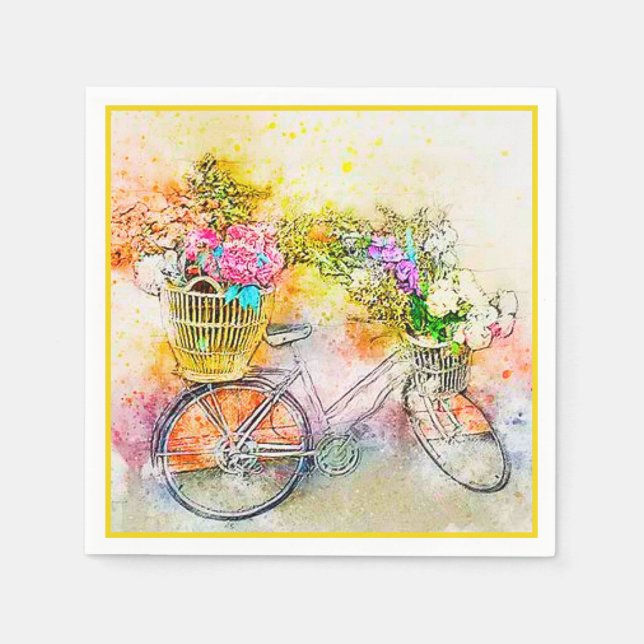Serviette En Papier Serviettes à vélo et à fleurs (Devant)