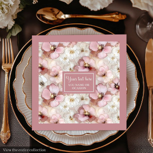Serviette En Papier Serviettes aériennes rose et or Monogramme éthéré