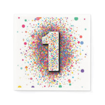 Serviettes Anniversaire 1 an Confettis Arc-en-ciel