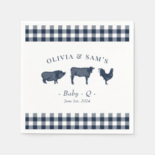 Serviette En Papier Serviettes BBQ Bleues Plaid Rustiques "Baby-Q"