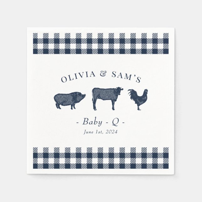 Serviette En Papier Serviettes BBQ Bleues Plaid Rustiques "Baby-Q" (Devant)