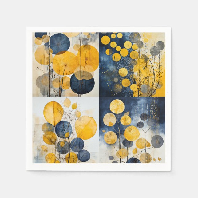 Serviette En Papier Serviettes Bleues et Jaunes Botaniques (Devant)