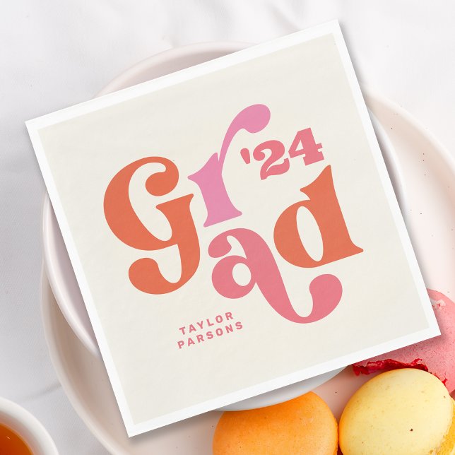 Serviette En Papier Serviettes Boho Retro Pink et Orange Graduation (Créateur téléchargé)