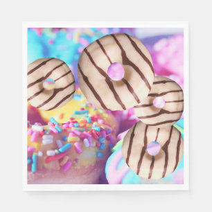 Serviette En Papier Serviettes colorées en papier à Donuts arc-en-ciel
