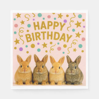 Serviette En Papier Serviettes d'anniversaire de lapin rose et or !