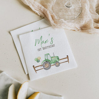 Serviette En Papier Serviettes d'anniversaire du tracteur vert