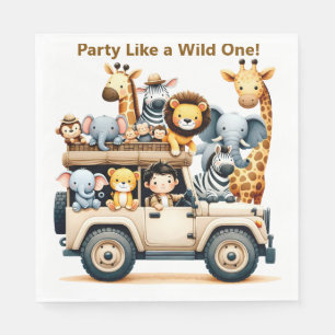 Serviette En Papier Serviettes d'anniversaire Jungle Safari   Modifiab
