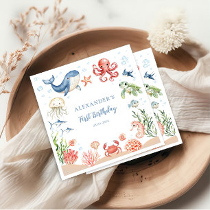 Serviette En Papier Serviettes d'anniversaire pour animaux de l'océan 