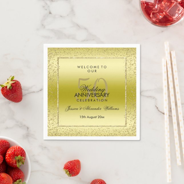 Serviette En Papier Serviettes de 50e Mariage Gold Confetti (En situation)