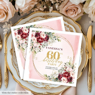Serviette En Papier Serviettes de 60 ans Fleurs Rouge Profond Bohème É