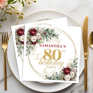 Serviette En Papier Serviettes de 80e anniversaire Floral Gold Moderne