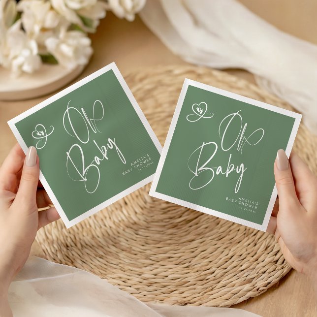 Serviette En Papier Serviettes de Baby Shower avec écriture en Vert Sa (Créateur téléchargé)