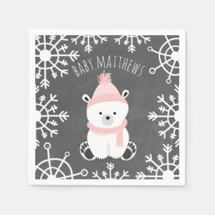 Serviette En Papier Serviettes de baby shower de fille d'hiver d'ours