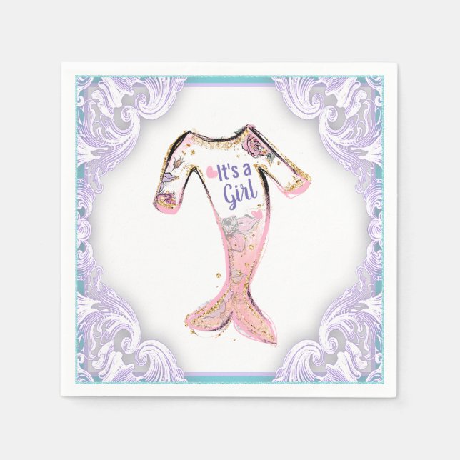 Serviette En Papier Serviettes de Baby shower de sirène (Devant)