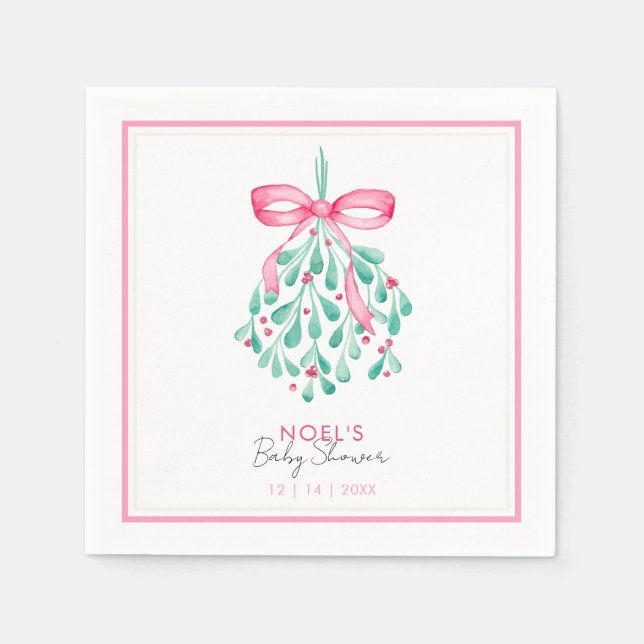 Serviette En Papier Serviettes de Baby shower en Mistletoe rose pour f (Devant)