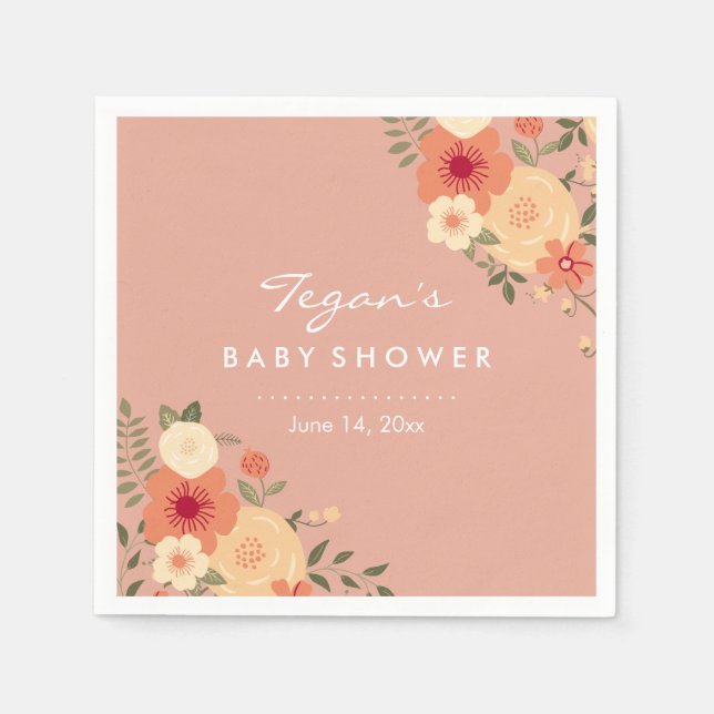Serviette En Papier Serviettes de Baby shower Floral de Pêche Moderne (Devant)