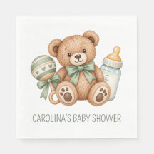 Serviettes de Baby Shower Ourson Vert Sauge
