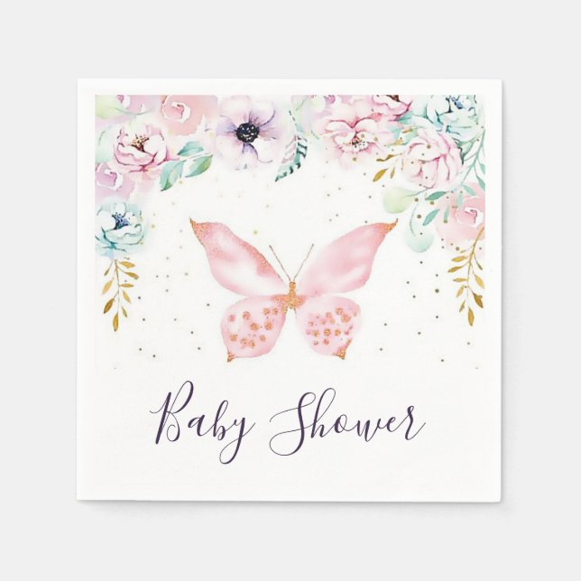 Serviette En Papier Serviettes de baby shower pastel à fleurs et papil (Devant)