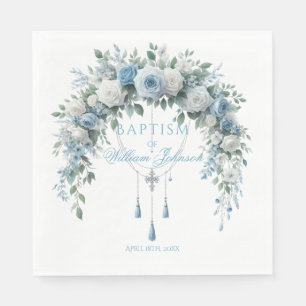 Serviette En Papier Serviettes de baptême Rose Bleue & Croix d'Argent