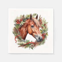 Serviettes de Cheval de Noël - Chestnut Horse & Wr