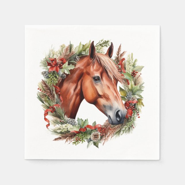 Serviette En Papier Serviettes de Cheval de Noël - Chestnut Horse & Wr (Devant)