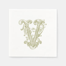 Serviettes de cocktail à monogramme "V" vert olive