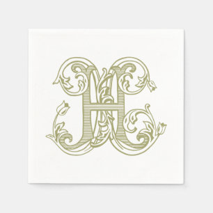 Serviette En Papier Serviettes de cocktail à monogramme vert olive "H"