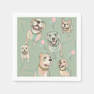 Serviette En Papier Serviettes de cocktail Chiens & Ballons Vert Sauge