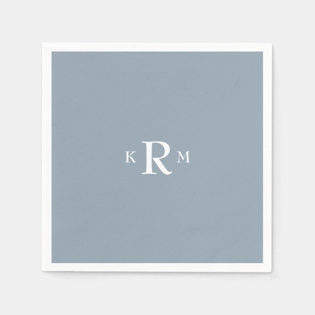 Serviette En Papier Serviettes de cocktail en monogramme bleu poussiér (Devant)