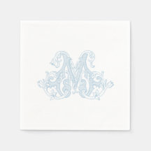 Serviettes de cocktail en monogramme "M" bleu clai