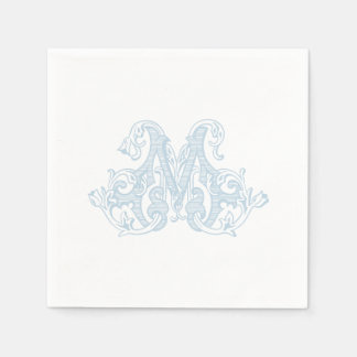 Serviette En Papier Serviettes de cocktail en monogramme "M" bleu clai