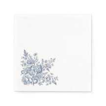 Serviettes de cocktail en toile de Jouy bleue et b