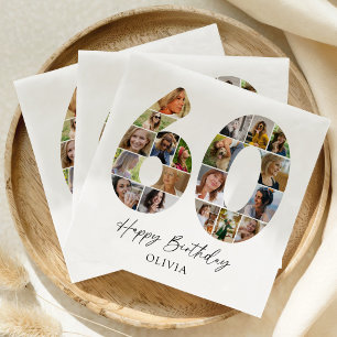 Serviette En Papier Serviettes de collage photo d'anniversaire chic 60