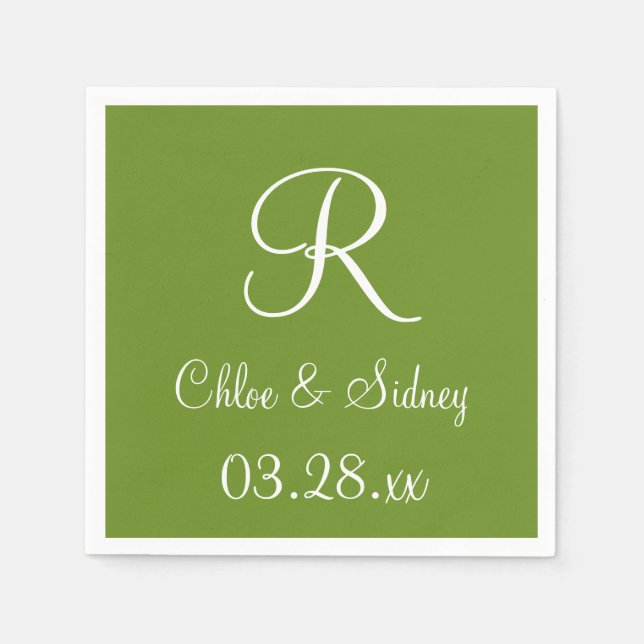 Serviette En Papier Serviettes de couleur Monogram Olive Drab Designer (Devant)