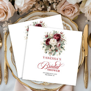Serviette En Papier Serviettes de douche de mariage florales bordeaux 