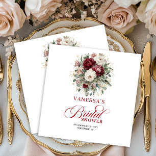 Serviette En Papier Serviettes de douche de mariage florales en burgun