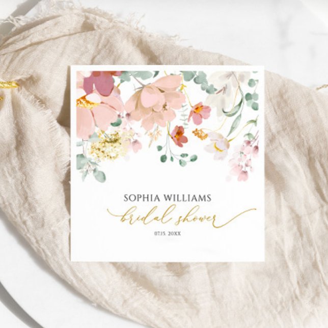 Serviette En Papier Serviettes de douche de mariée Fleurs sauvages ros (Créateur téléchargé)