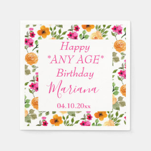 Serviette En Papier Serviettes de fête d'anniversaire florales rose or