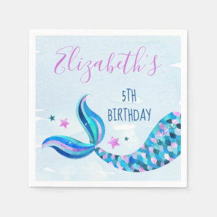 Serviette En Papier Serviettes de fête d'anniversaire Mermaid
