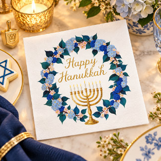 Serviette En Papier Serviettes de fête de Hanukkah à menorah florale é