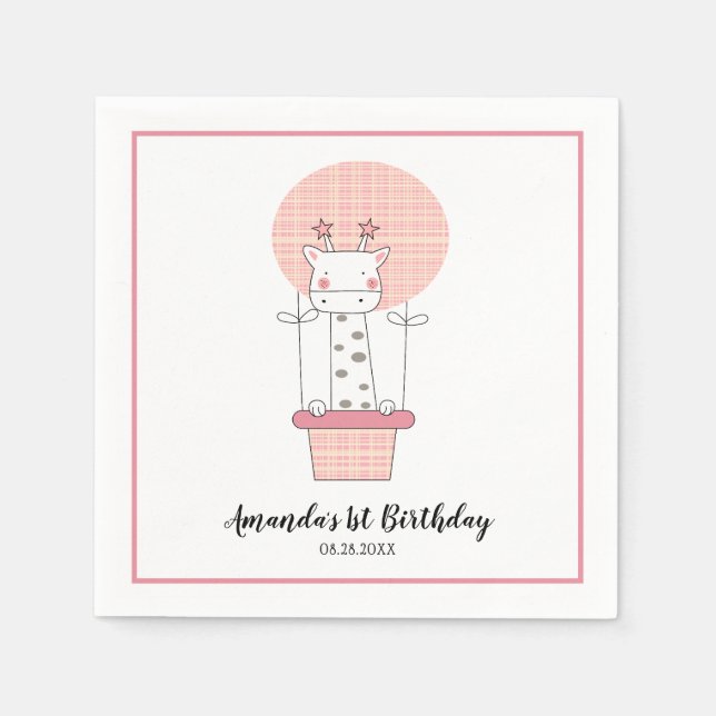 Serviette En Papier Serviettes de fête de la Giraffe premier anniversa (Devant)