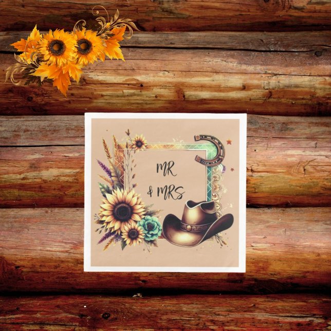 Serviette En Papier Serviettes de fête de mariage au tournesol rustiqu (Créateur téléchargé)