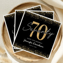 Serviettes de fête élégantes noir or 70 ans