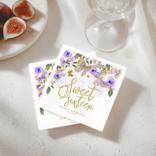 Serviette En Papier Serviettes de fête Sweet 16 papillon floral violet