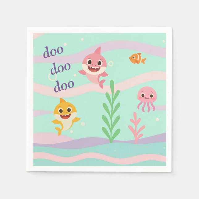 Serviette En Papier Serviettes de fête thème Baby Shark  (Devant)