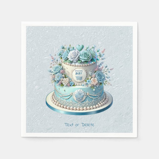 Serviette En Papier Serviettes de fleurs de gâteau bleu (Devant)