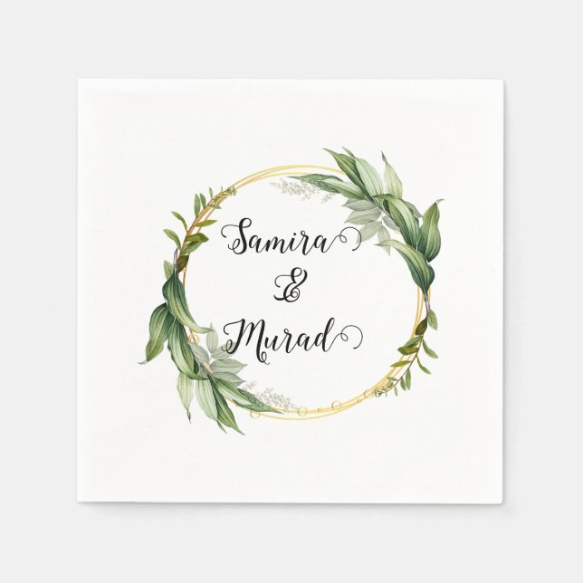 Serviette En Papier Serviettes de Mariage à fleurs vertes (Devant)