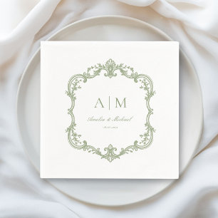 Serviette En Papier Serviettes de mariage à monogramme vintage élégan