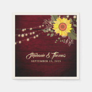 Serviette En Papier Serviettes de mariage au tournesol rustique